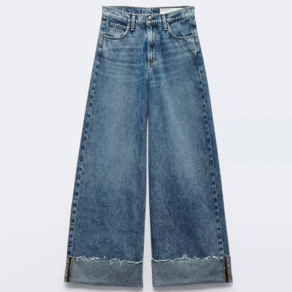Rag Bone Sofie Crop Wide Leg Jeans Fold Over Hem Fray Womens 26 Blue High Rise - Picture 6 of 6